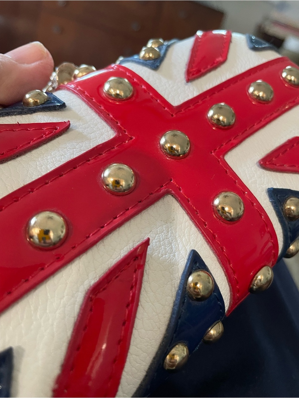 Studded Union Jack Heart Clutch - Red, White & Navy